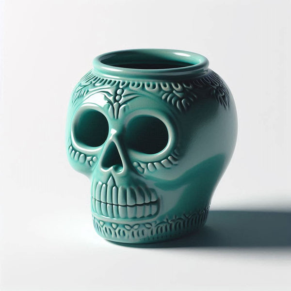 Mexican Ceramic Skull Vase